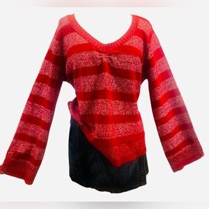 Extra Touch Red and Silver V-Neck Sweater